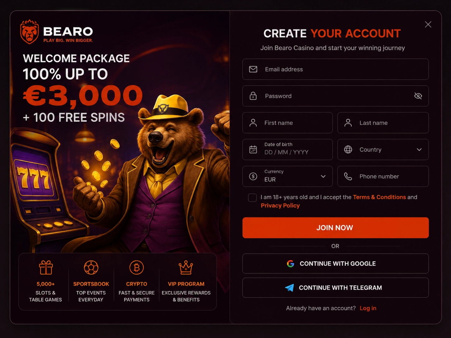 bearo casino registration